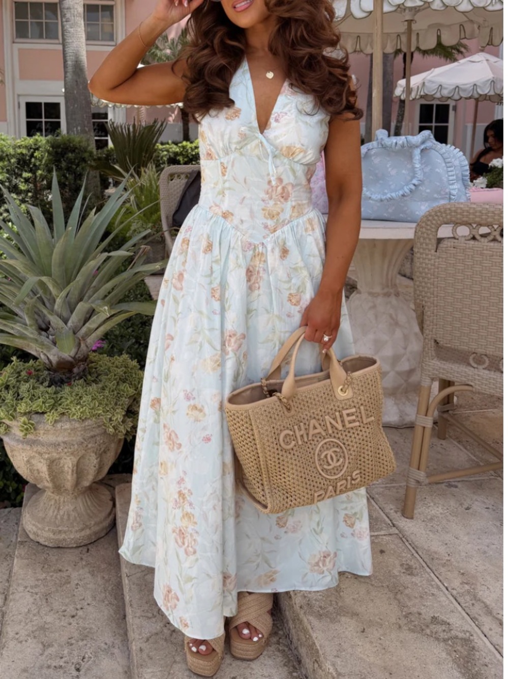Light Blue Floral Halter Maxi Dress - Breezy Summer Style